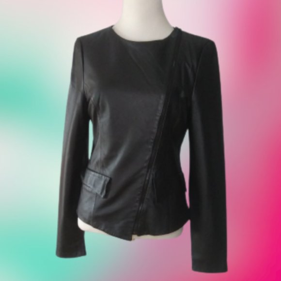 Geren Ford Jackets & Blazers - Geren Ford Black Leather Moto Jacket Coat silk lining  asymmetrical zipper Small